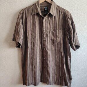 Kuhl Shirt Mens Extra Large Brown Stripe Short Sleeve Button Up Modal Casual